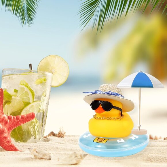 Beach Rubber Duck W/Sun Hat, Swim Ring, Necklace, Glasses & Sunshade, DIY Assemb - Picture 4 of 5